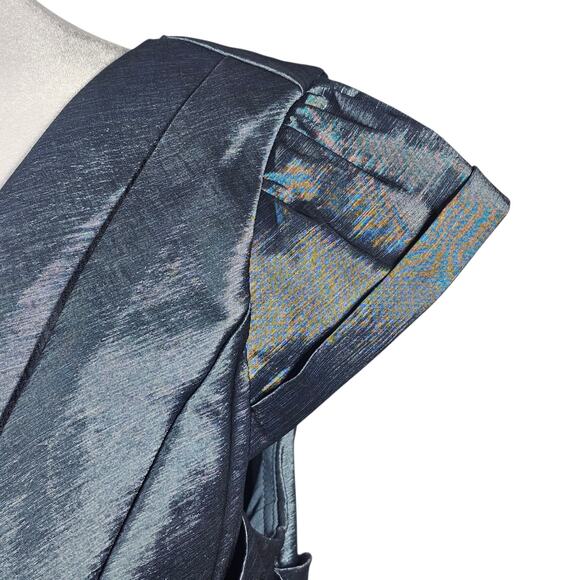 JS Collections Formal V Neck Cap Sleeve Ruched Gown in Silver Blue Size 14 - Picture 4 of 15